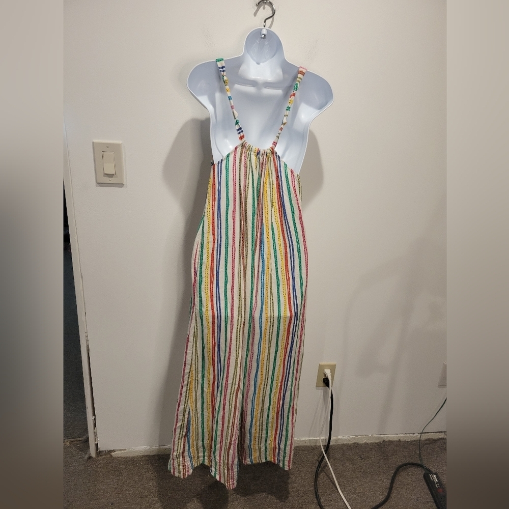 Zara Size Xs Linen Blend Multicolored Boho Maxi Tent Dress pockets - Picture 4 of 7